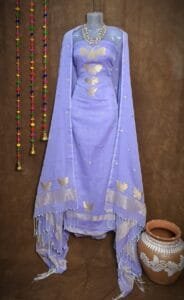 New Butterfly Dull Lavender Muga Cotton Unstitched Jamdani Suit Set