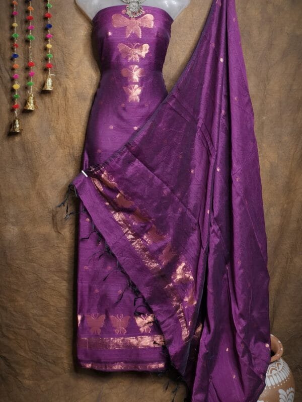 New Butterfly Grape Muga Cotton Unstitched Jamdani Suit Set