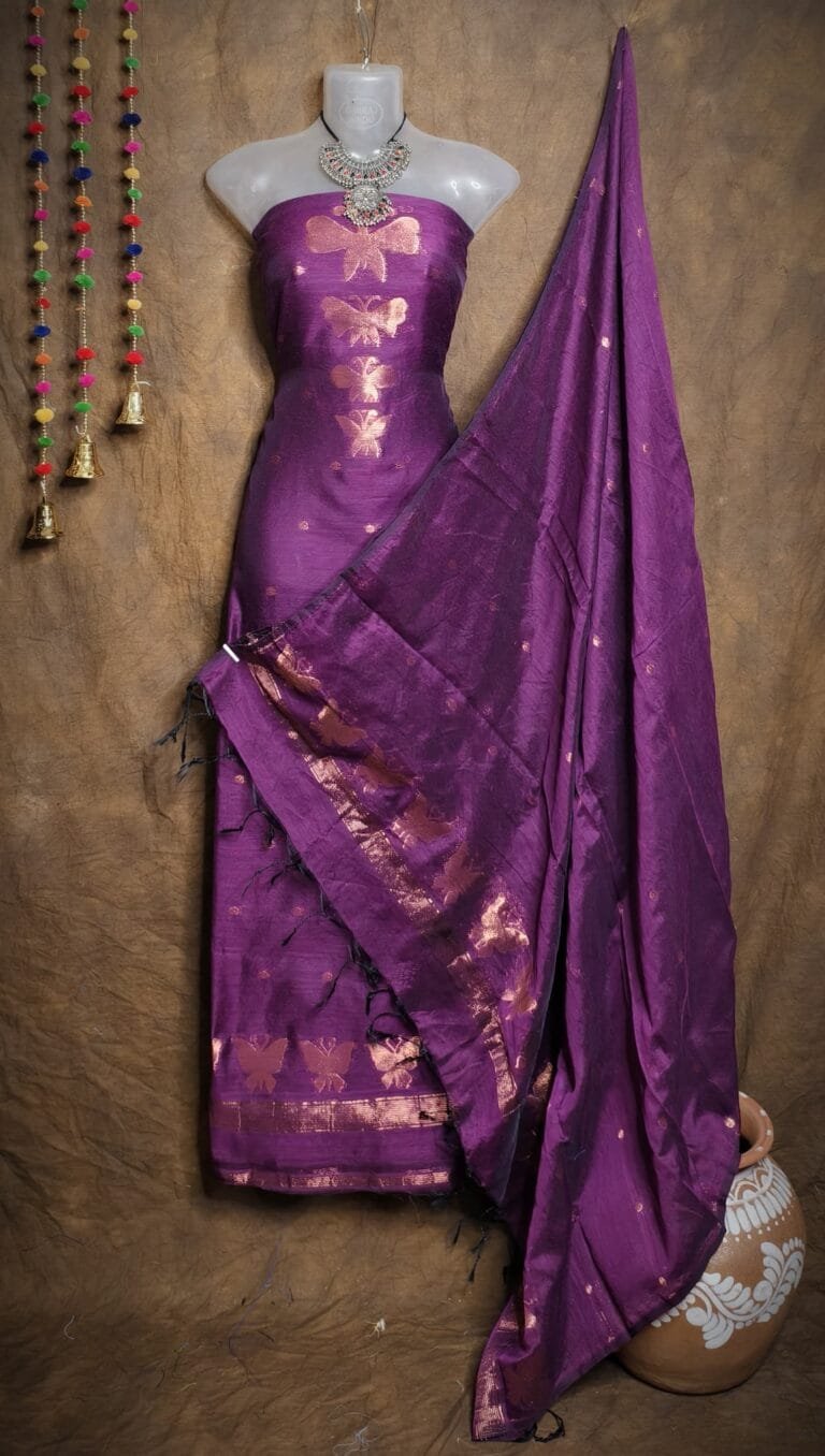 New Butterfly Grape Muga Cotton Unstitched Jamdani Suit Set