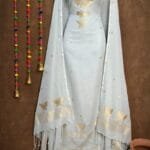 Butterfly-Gold Light Grey Unstitched 2 Piece Jamdani Suit Set