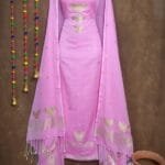New Butterfly Light Pink Muga Cotton Unstitched Jamdani Suit Set
