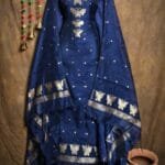 New Butterfly Navy Blue Muga Cotton Unstitched Jamdani Suit Set
