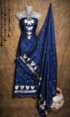 New Butterfly Navy Blue Muga Cotton Unstitched Jamdani Suit Set