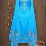 New Butterfly Sky Blue Muga Cotton Unstitched Jamdani Suit Set