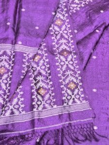 Dark Lavender Pure Gachi Tussar Handloom Jamdani Saree