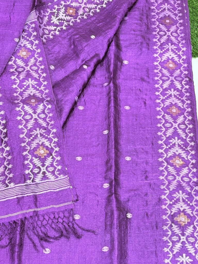 Dark Lavender Pure Gachi Tussar Handloom Jamdani Saree