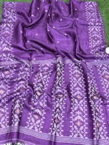 Dark Lavender Pure Gachi Tussar Handloom Jamdani Saree