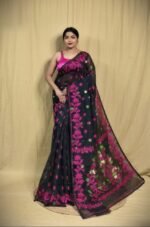 Black Soft Lota Jamdani Sari