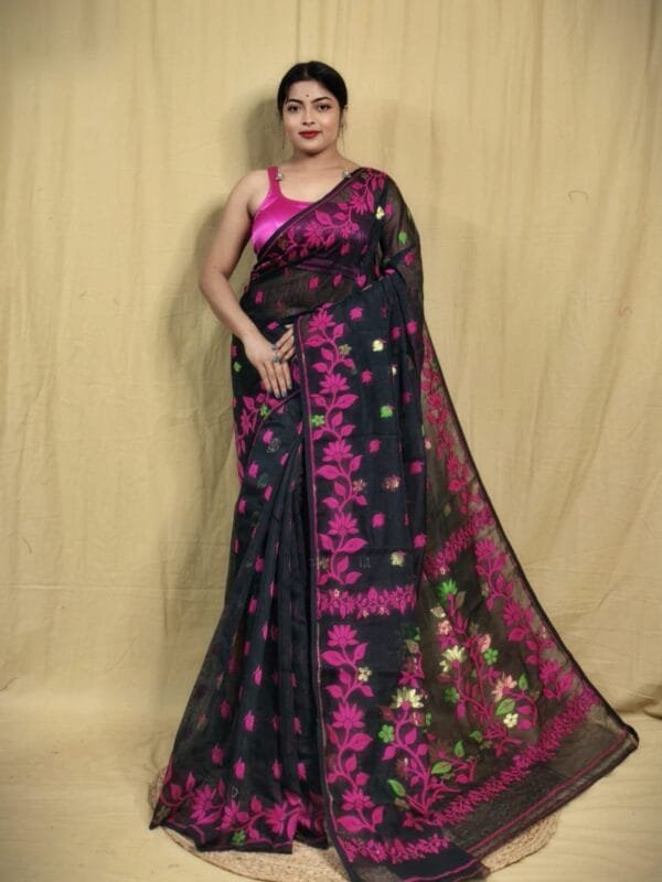 Black Soft Lota Jamdani Sari