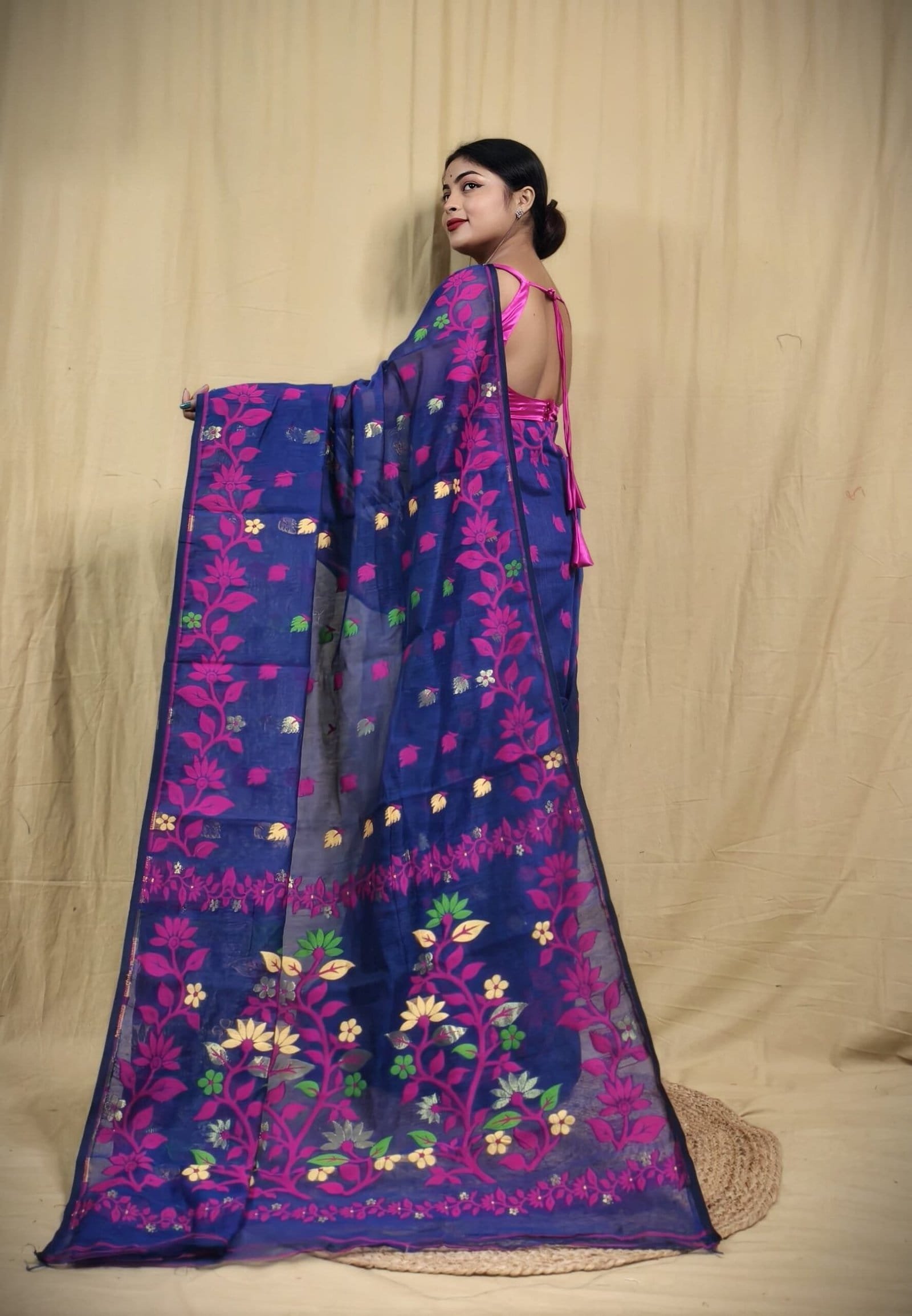 Blue Soft Lota Jamdani Sari 2 Blue Soft Lota Jamdani Sari - Image 2