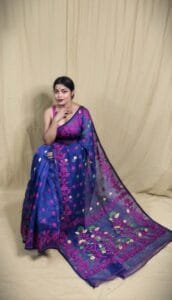 Blue Soft Lota Jamdani Sari - Image 3