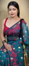 Bottle Green Soft Lota Jamdani Sari - Image 4