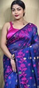 Blue Soft Lota Jamdani Sari - Image 5