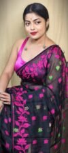 Black Soft Lota Jamdani Sari - Image 5