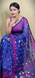 Blue Soft Lota Jamdani Sari - Image 4