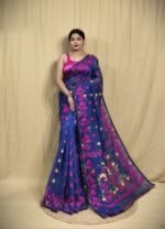 Blue Soft Lota Jamdani Sari