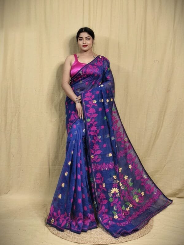 Blue Soft Lota Jamdani Sari