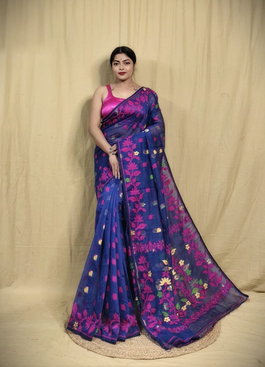 Blue Soft Lota Jamdani Sari 1 Blue Soft Lota Jamdani Sari