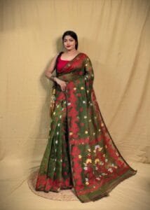 Green Soft Lota Jamdani Sari