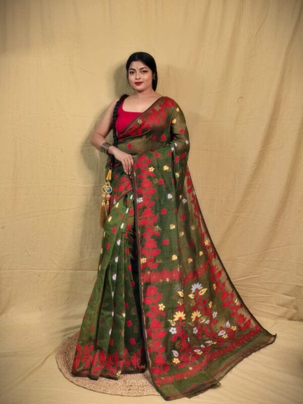 Green Soft Lota Jamdani Sari