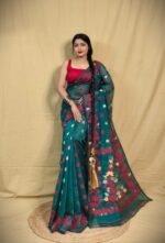 Bottle Green Soft Lota Jamdani Sari