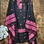 Kalka Black Muga Cotton Unstitched Jamdani Suit Set