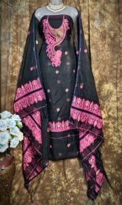 Kalka Black Muga Cotton Unstitched Jamdani Suit Set