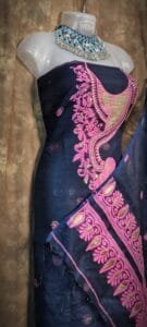 Kalka Black Muga Cotton Unstitched Jamdani Suit Set