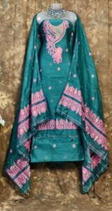 Kalka Dark Aqua Muga Cotton Unstitched Jamdani Suit Set