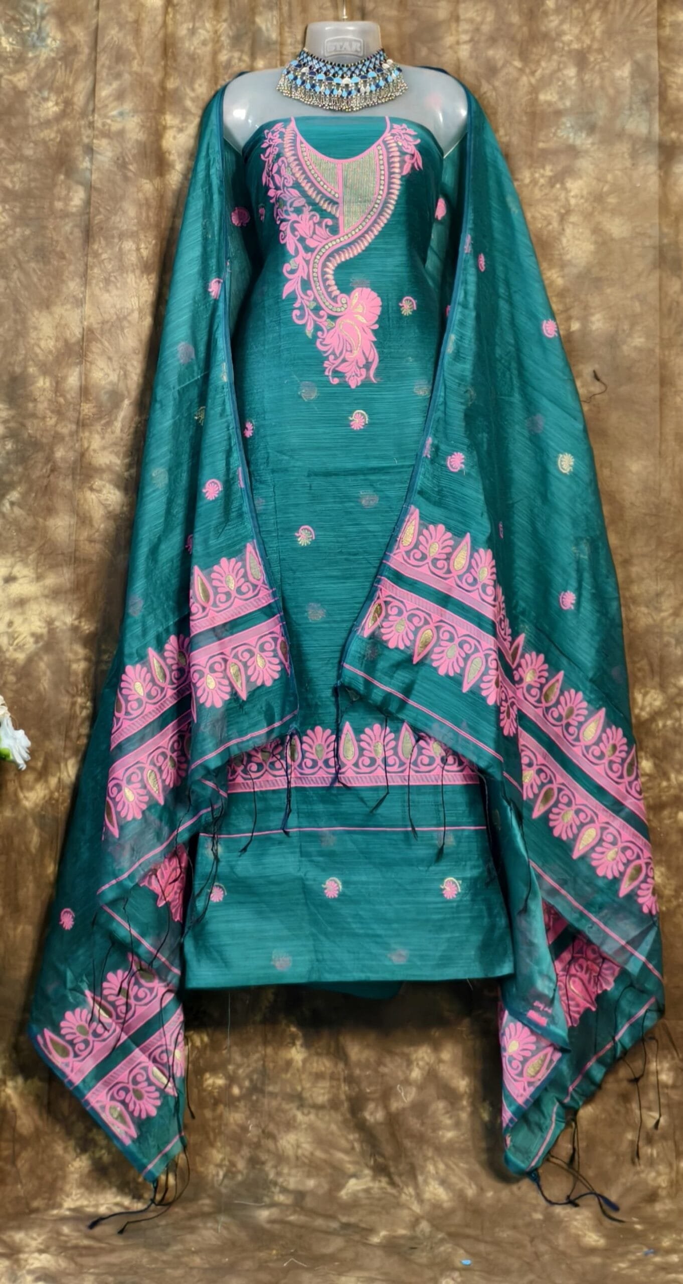 Kalka Dark Aqua Muga Cotton Unstitched Jamdani Suit Set Kalka Dark Aqua Muga Cotton Unstitched Jamdani Suit Set