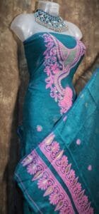 Kalka Dark Aqua Muga Cotton Unstitched Jamdani Suit Set