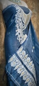 Kalka Dark Dusk Muga Cotton Unstitched Jamdani Suit Set