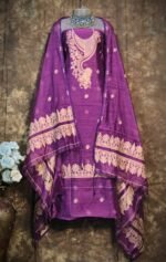 Kalka Grape Purple Muga Cotton Unstitched Jamdani Suit Set