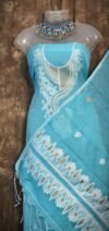 Kalka Ice Blue Muga Cotton Unstitched Jamdani Suit Set