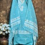 Kalka Ice Blue Muga Cotton Unstitched Jamdani Suit Set
