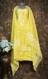 Kalka Lemon Yellow Muga Cotton Unstitched Jamdani Suit Set