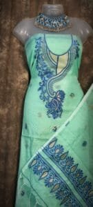 Kalka Light Teal Muga Cotton Unstitched Jamdani Suit Set