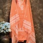 Kalka Orange Salmon Muga Cotton Unstitched Jamdani Suit Set