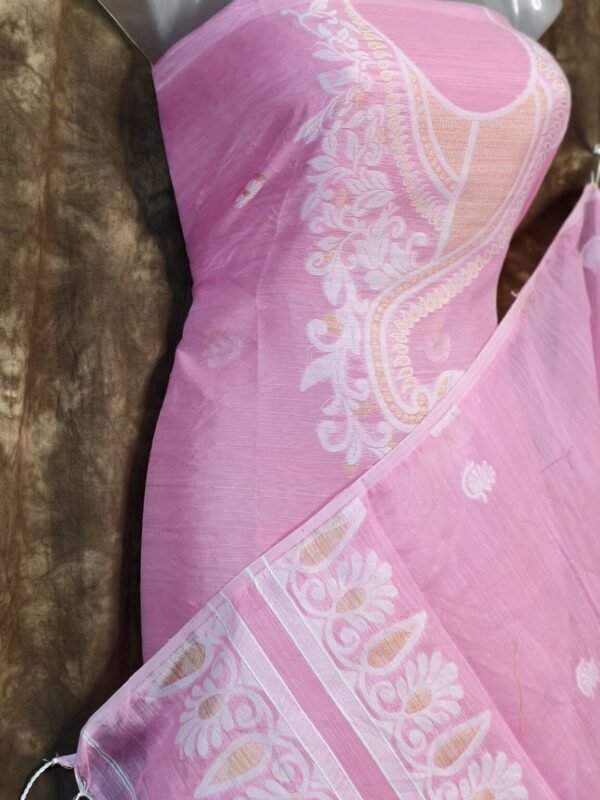 Kalka Pastel Violet Muga Cotton Unstitched Jamdani Suit Set