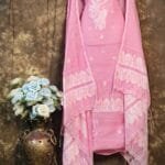 Kalka Pink Daisy Muga Cotton Unstitched Jamdani Suit Set