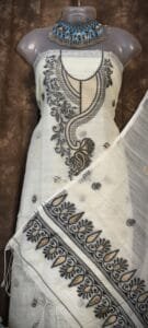 Kalka Vanilla Muga Cotton Unstitched Jamdani Suit Set