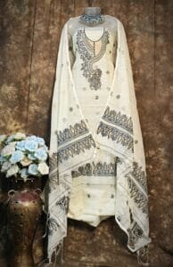Kalka Vanilla Muga Cotton Unstitched Jamdani Suit Set