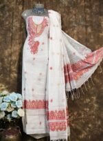 Kalka White Muga Cotton Unstitched Jamdani Suit Set