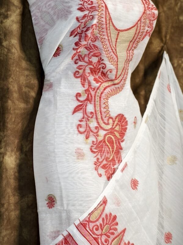 Kalka White Muga Cotton Unstitched Jamdani Suit Set