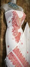 Kalka White Muga Cotton Unstitched Jamdani Suit Set
