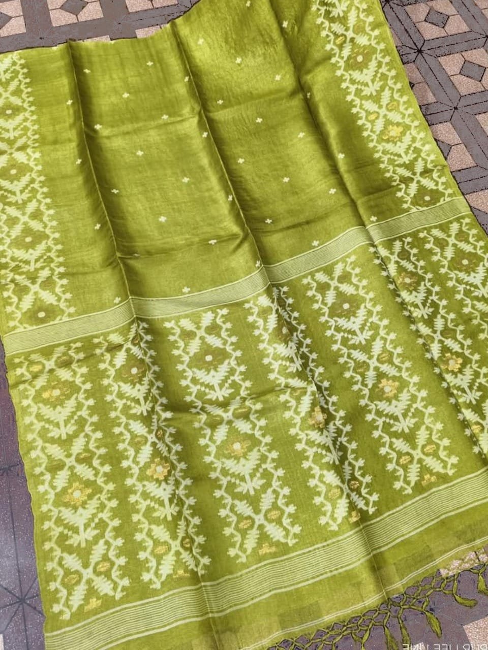 Lemon Ginger Pure Gachi Tussar Handloom Jamdani Saree 1 Lemon Ginger Pure Gachi Tussar Handloom Jamdani Saree