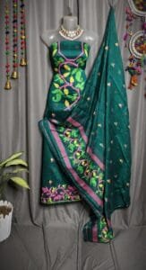 Lota Pata Aqua Deep Muga Cotton Unstitched Jamdani Suit Set