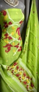 Lota Pata Avocado Green Muga Cotton Unstitched Jamdani Suit Set