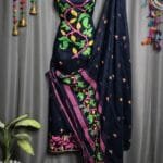 Lota Pata Black Muga Cotton Unstitched Jamdani Suit Set