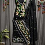 Lota Pata Black Muga Cotton Unstitched Jamdani Suit Set
